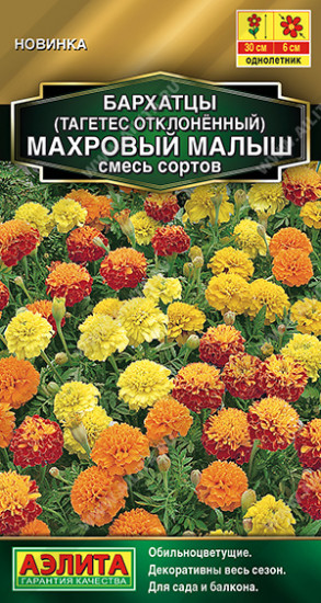 Бархатцы отклоненные, смесь сортов «Махровый малыш»