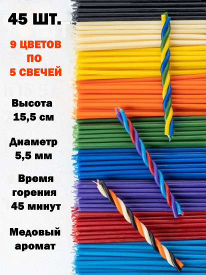 Набор свечей восковых цветных с медовым ароматом