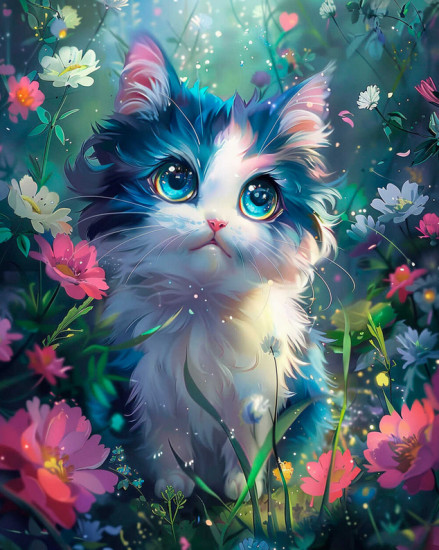 Мозаика алмазная «Котёнок на лужайке»