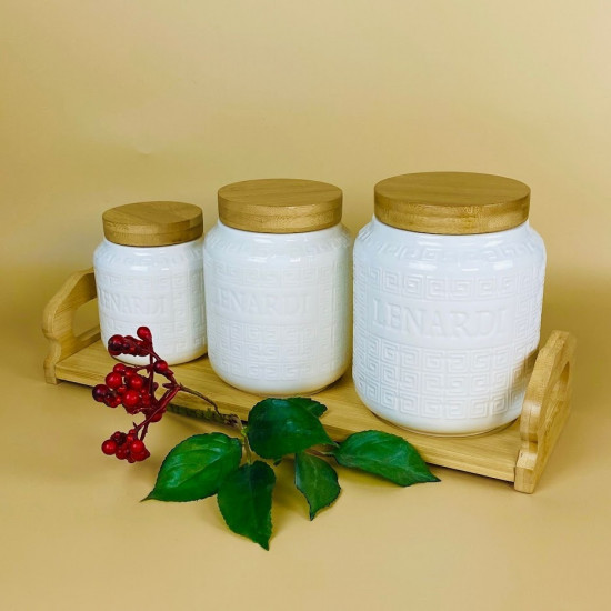 Набор банок с крышками для сыпучих продуктов на подставке «Bamboo»