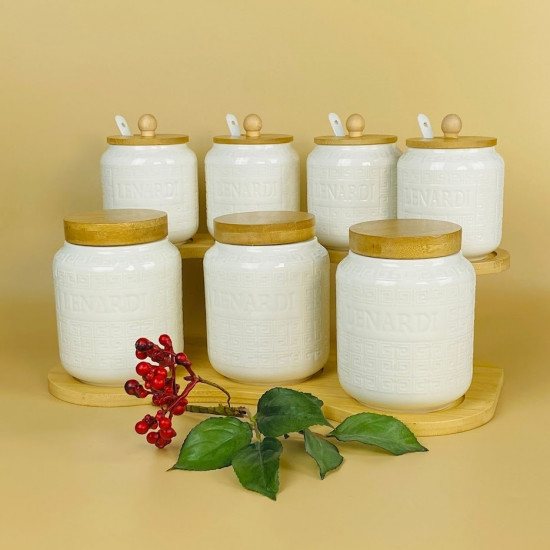 Набор банок с крышками и ложками для сыпучих продуктов на подставке «Bamboo»