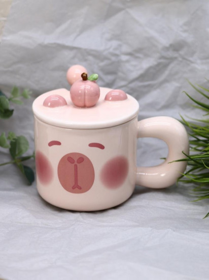 Кружка с крышкой и ложкой «Capybara with peach»
