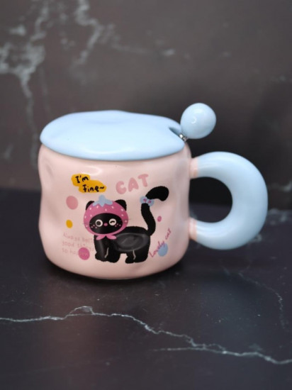 Кружка с крышкой и ложкой «Lovely cat, strawberry»