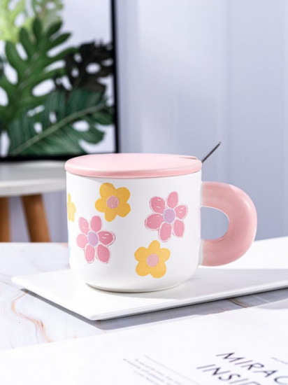 Кружка с крышкой и ложкой «Flower power»
