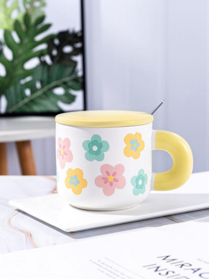 Кружка с крышкой и ложкой «Flower power»
