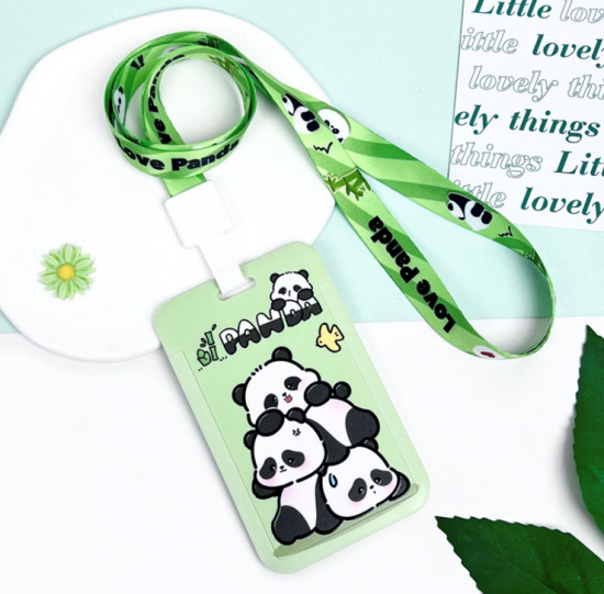 Футляр для карты на ленте «Pandas and a bird»