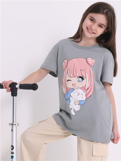 Футболка для девочек «Аниме с котенком»