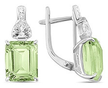 Серьги из серебра с празиолитом и фианитом
