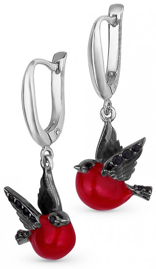 Серьги из серебра с фианитом и эмалью