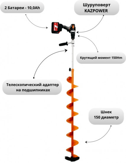 Ледобур Kazpower 21V 10Ah