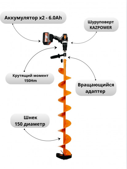 Ледобур Kazpower 21V 6.0Ah
