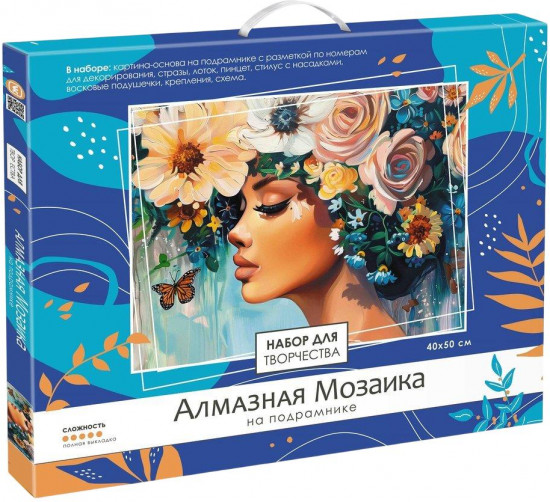 Алмазная мозаика «Девушка в синих цветах»