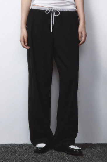 Брюки женские с контрастным поясом на завязках