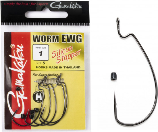 Набор крючков офсетных с колечком Worm EWG HOOKS SIL STOPPER