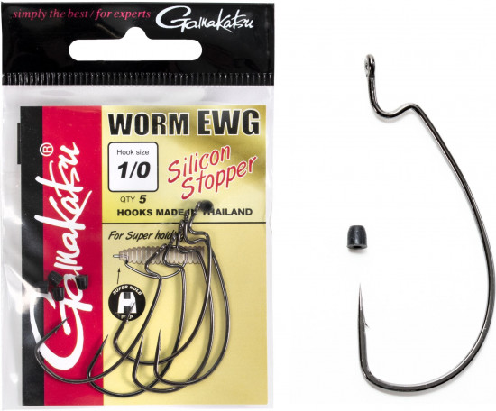 Набор крючков офсетных с колечком Worm EWG HOOKS SIL STOPPER