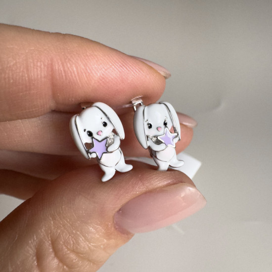 Серьги детские из серебра «Зайчики»