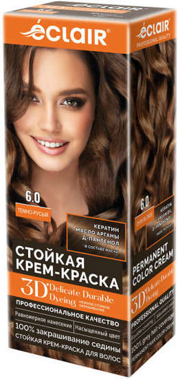 Стойкая крем-краска для волос «3D», оттенок 6.0 Темно-русый