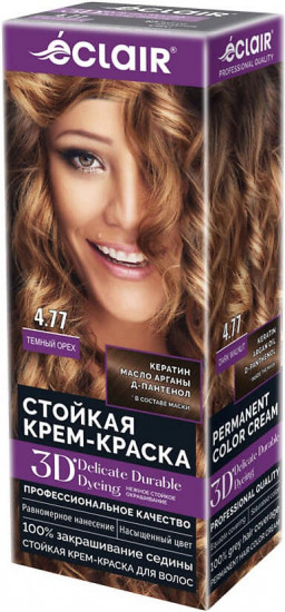 Стойкая крем-краска для волос «3D», оттенок 4.77 Темный орех