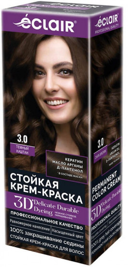 Стойкая крем-краска для волос «3D», оттенок 3.0 Темный каштан