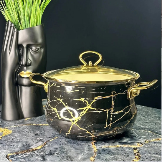 Кастрюля с крышкой «Чёрный мрамор»