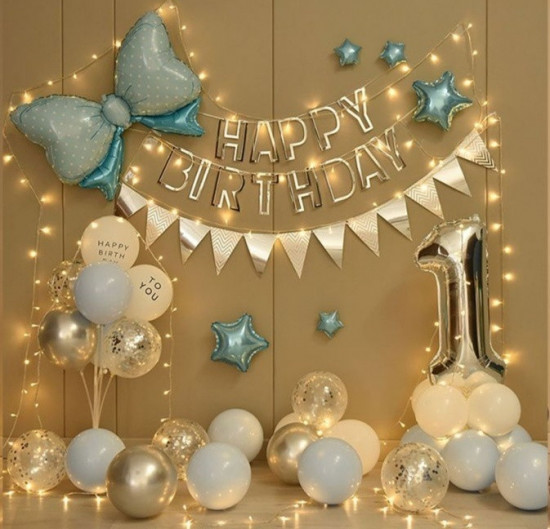 Фотозона EvaNika Happy Birthday, голубой, с цифрой