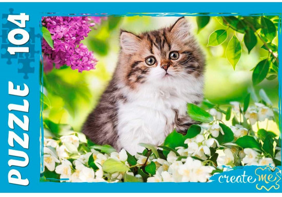 Пазл «Котёнок в цветах»