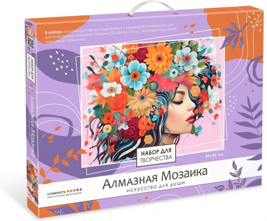 Мозаика алмазная на подрамнике «Девушка в цветах»