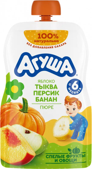 Пюре фруктово-овощное  «Яблоко-тыква-персик-банан»