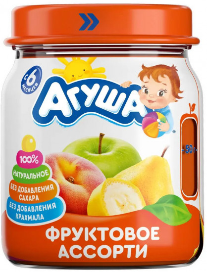 Пюре фруктовое «Яблоко-груша-банан-персик»