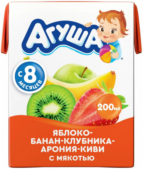 Сок детский с мякотью «Яблоко-Банан-Клубника-Арония-Киви»