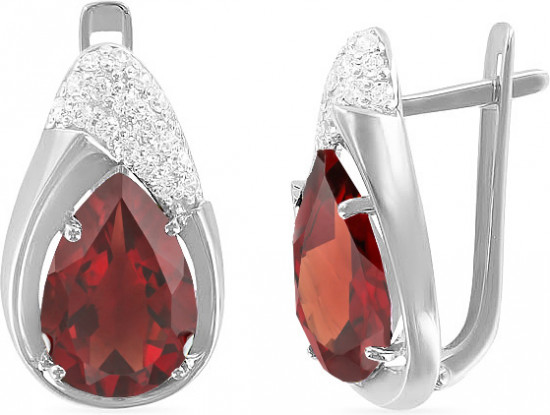 Серьги из серебра с рубином и цирконом