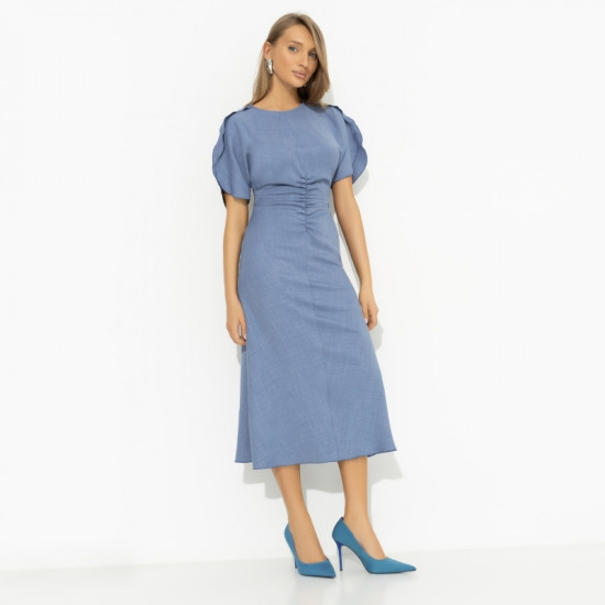 Платье с драпировкой и воланами Прямое попадание (голубое)