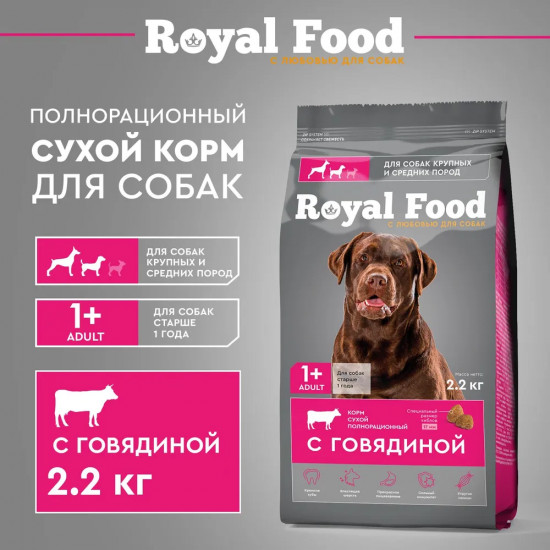 Корм для собак средних и крупных пород с говядиной