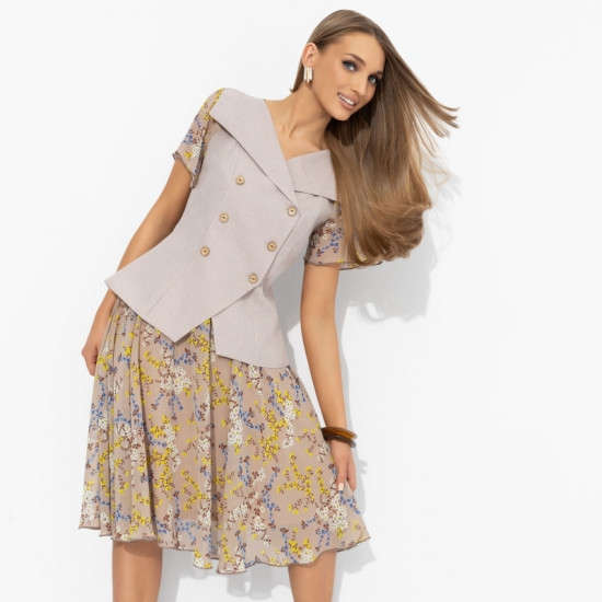 Костюм с юбкой женский комбинированный Сияние уверенности ( 2 в 1, бежевый)