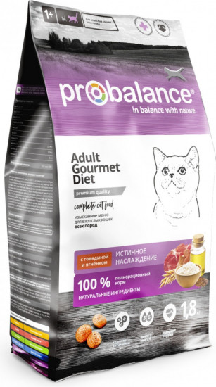 Корм сухой для взрослых кошек со вкусом говядины с ягненком «Probalance Adult Gourmet Diet»