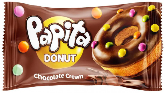 Кекс с какао-глазурью, шоколадной начинкой и цветным драже «Papita Donut»