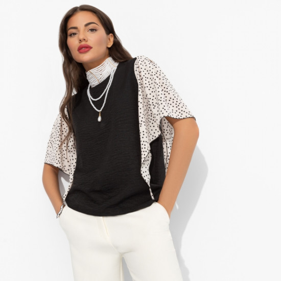 Блуза женская с дизайнерскими рукавами Значение моды (черная)