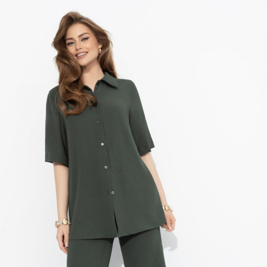Рубашка женская из жатой ткани Шёлковая уверенность (dark green)