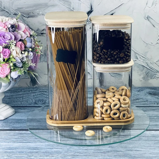 Набор банок для сыпучих продуктов на подставке «Bamboo»