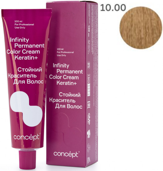 Краситель для волос стойкий «Permanent Color Cream Keratin+», оттенок 10.00 Очень светлый блондин интенсивный