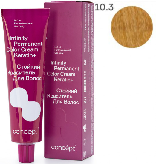 Краситель для волос стойкий «Permanent Color Cream Keratin+», оттенок 10.3 Очень светлый блондин золотистый
