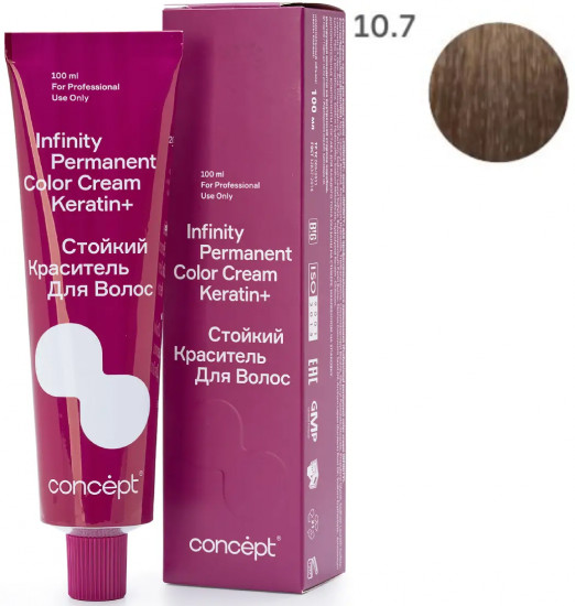 Краситель для волос стойкий «Permanent Color Cream Keratin+», оттенок 10.7 Очень светлый блондин коричневый