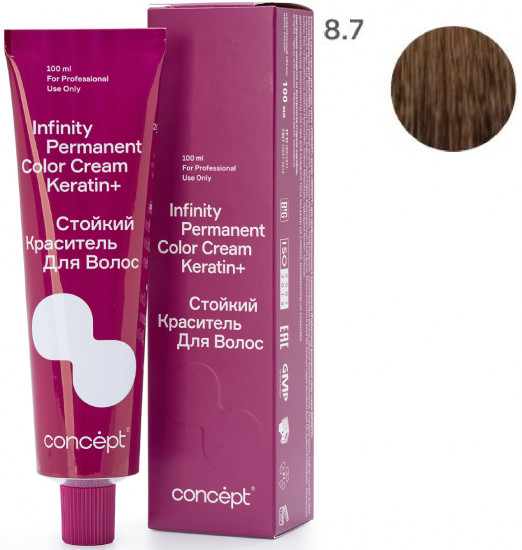 Краситель для волос стойкий «Permanent Color Cream Keratin+», оттенок 8.7 Блондин коричневый