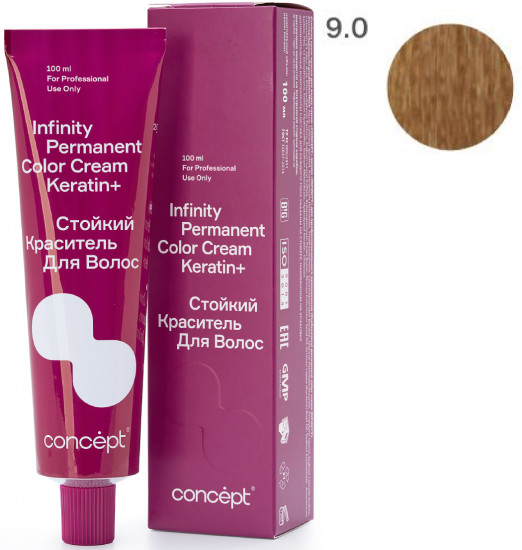 Краситель для волос стойкий «Permanent Color Cream Keratin+», оттенок 9.0 Светлый блондин