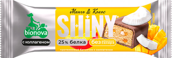Батончик глазированный протеиновый с коллагеном Shiny «Манго и кокос»