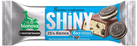 Батончик глазированный протеиновый с коллагеном Shiny «Печенье с кремом»