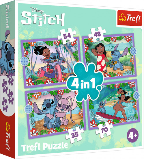 Набор пазлов 4 в 1 «Лило и Стич. Безумный день. Lilo & Stitch. Crazy Day»