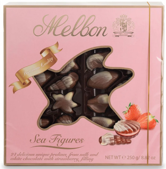 Шоколадные ракушки «Pralines from milk & white chocolate with strawberry»