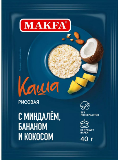 Каша рисовая с миндалём, бананом и кокосом