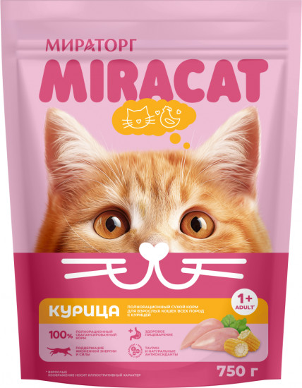 Корм сухой полнорационный для взрослых кошек всех пород с курицей
